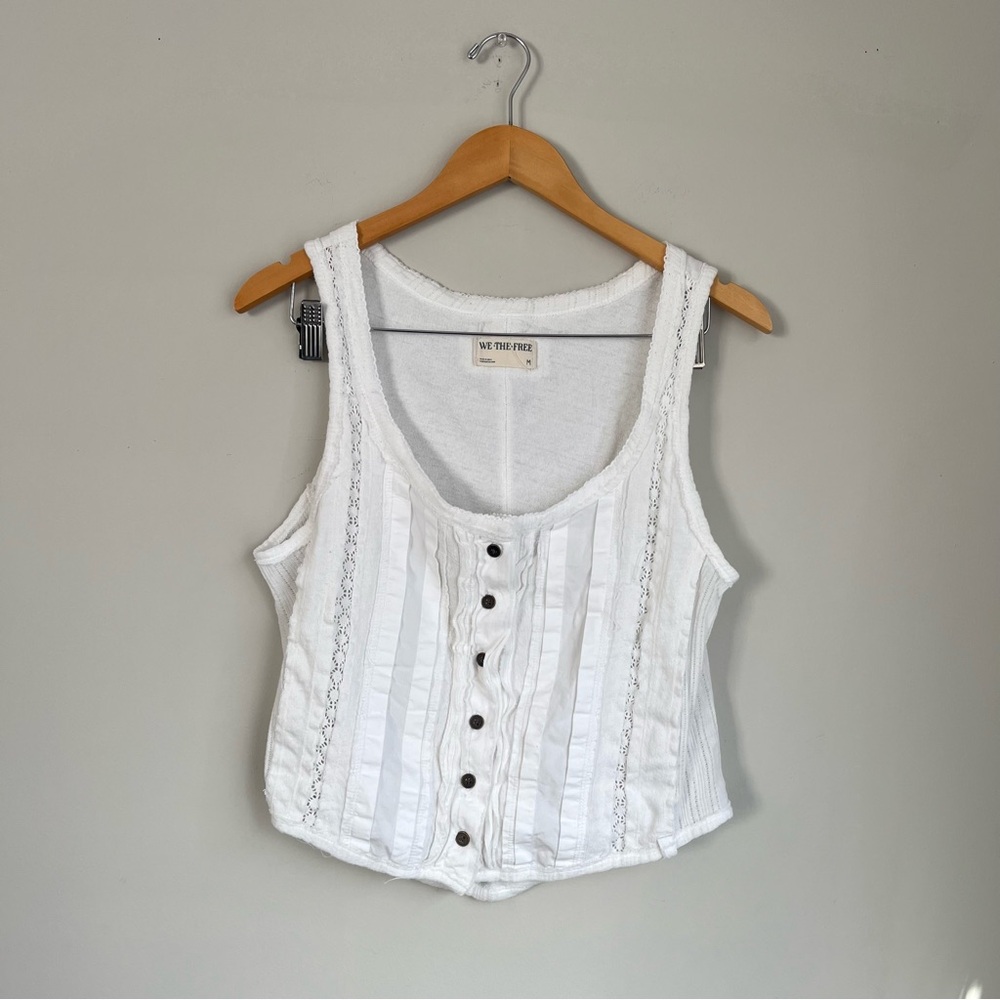 We The Free Amore Vest Lace Boho Button Up Tank Top Size Medium - Picture 2 of 6